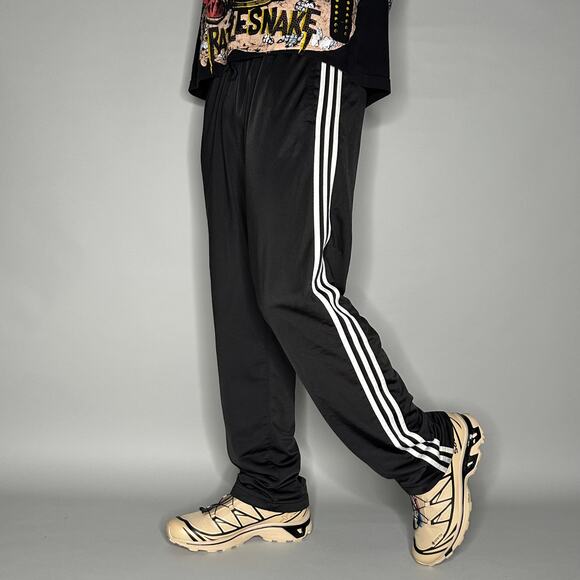 adidas Other - Vintage Y2K Adidas Sweatpants Mens M Baggy Wide Leg Black Polyester White Stripe